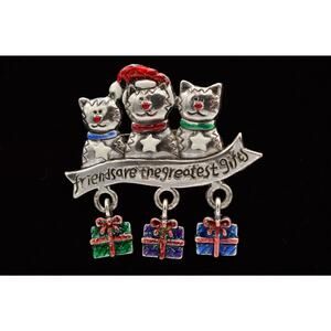 AJMC Vintage Christmas Pin Brooch Cat Friends Greatest Gifts Signed Bin8